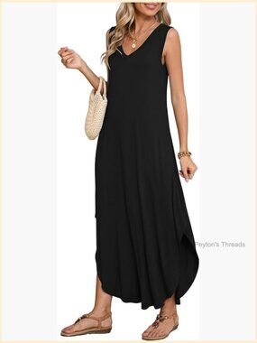 Plus Size Maxi Dress with Pockets V Neck Sleeveless Summer Sundress Loose